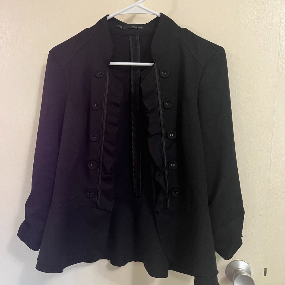 Black Dress jacked 3/4 sleeve ruffled button down Size M